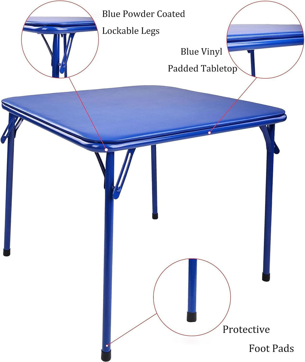 Peekabu Kids Folding Square Table Collapsible Legs Card Table with Padded Tabletop Small Foldable Toddler Activity for Indoor Outdoor, 23.5" W X 23.5" D X 20.5" H, Blue
