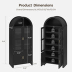 71" Tall Arched Kitchen Pantry, Modern Farmhouse Kitchens Storage Cabinets, Versatile Cupboard for Kitchen, Dining Room, Black, 1 Pc
