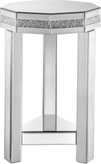Henf 2-Tiers Silver Mirrored End Table for Small Space, Crystal Decor Mirrored Octagon Side Table Accent Table for Living Room, Octagon Bedside Nightstand for Bedroom, 13.8''x13.8''x21''