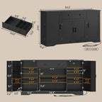 Brinlawb Buffet Cabinet with Storage & Charging Station, 53" Farmhouse Coffee Cabinet with Compartment Drawer, Sideboard Cabinets with Door and Adjustable Shelves for Kitchen, Black