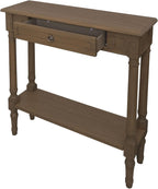 East at Main Marisol Slim Console Table, Brown Wood Finish, 31.5” Narrow Entryway Table, 8” Deep Hallway or Sofa Table with Drawer & Shelf