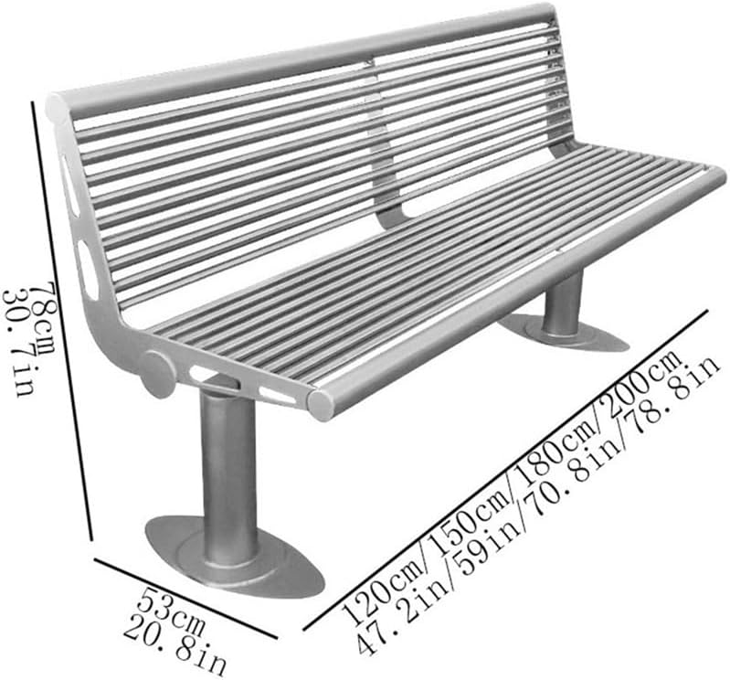 Patio Benches Garden Outdoor Backrest Benche, Stainless Steel Seating, Patio Leisure Chair(180cm)