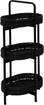 Handwoven Small Side Table, 3-Tier Oval Storage Organizer, Portable Storage Rack for Bedroom, Living Room, Plant Stand, Multi-Purpose Organizer Shelf (Blake)