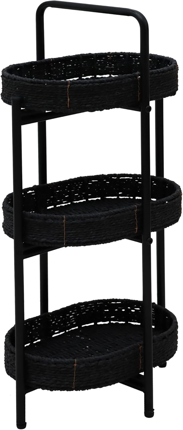 Handwoven Small Side Table, 3-Tier Oval Storage Organizer, Portable Storage Rack for Bedroom, Living Room, Plant Stand, Multi-Purpose Organizer Shelf (Blake)