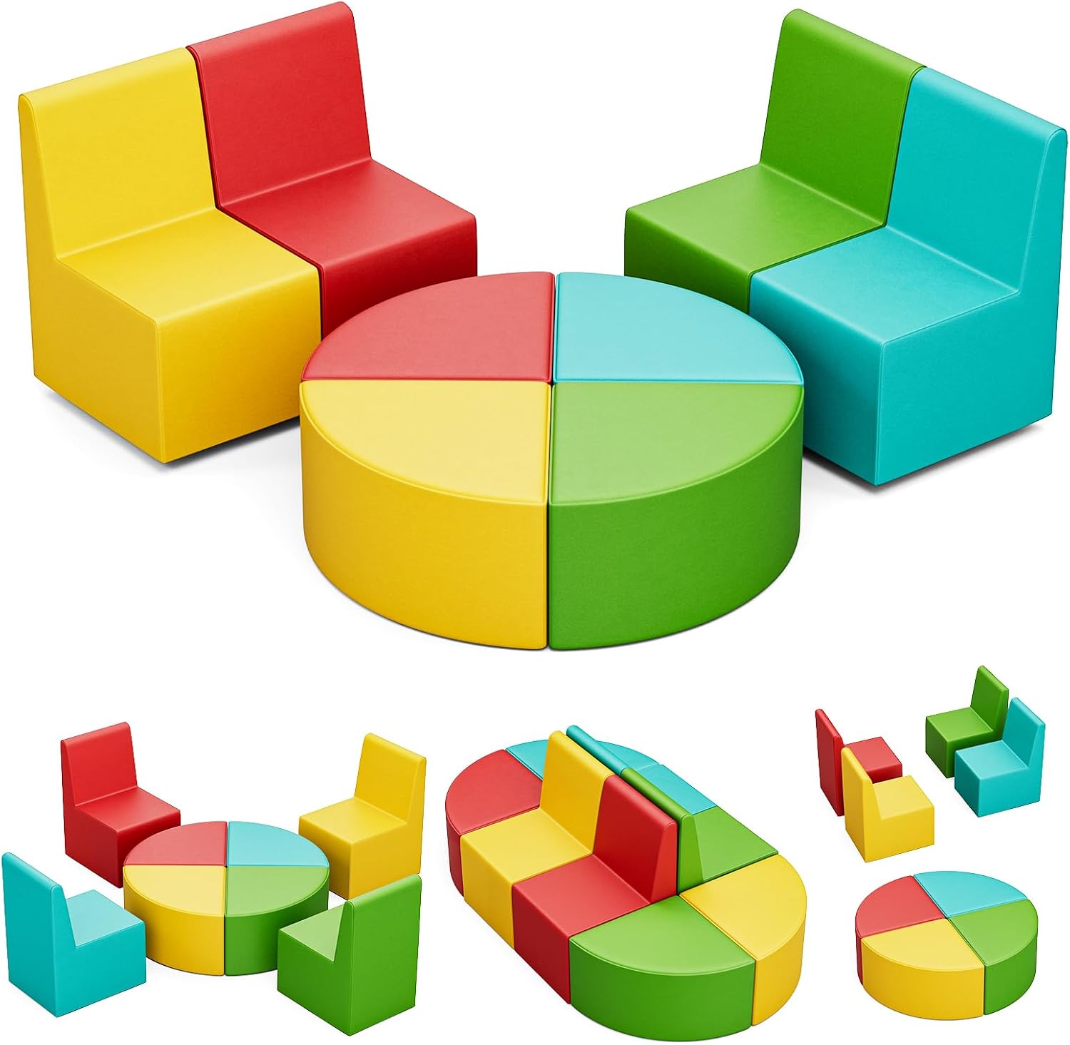 UMOMO MX-03 8 PCS Kids Sofa Set, Daycares Chairs for Toddlers Activities, Colorful Modular Flexible Seating Set for Home Preschool Playroom