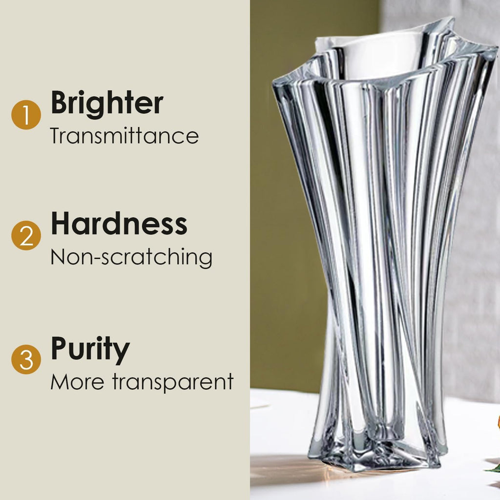 Crystal Glass Vase – Heavy Crystal Vase for Flowers with Weighted Bottom, Thick Durable Decorative Vases for Modern Home Decor, 9.8″ 3.5lb Clear Centerpiece (Transparent)