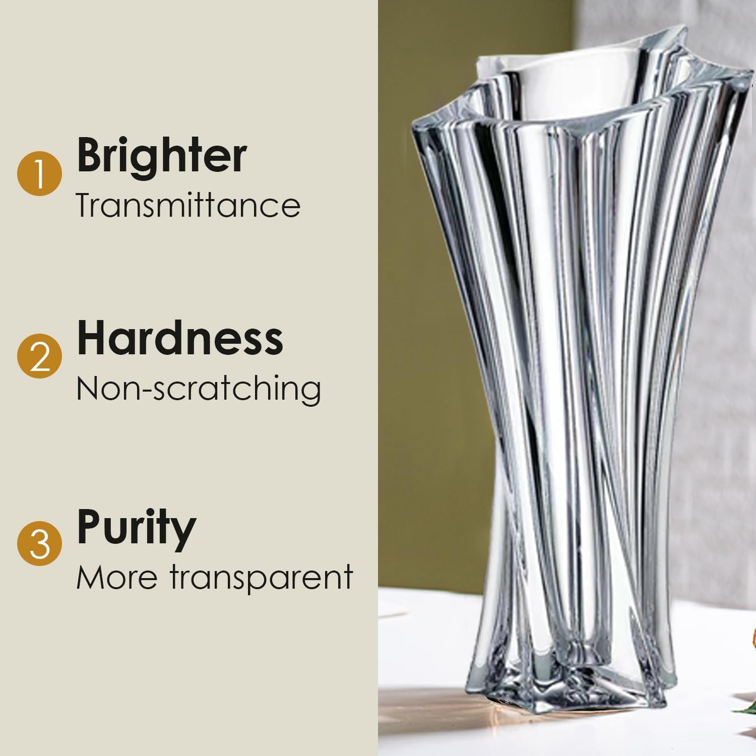Crystal Glass Vase – Heavy Crystal Vase for Flowers with Weighted Bottom, Thick Durable Decorative Vases for Modern Home Decor, 9.8″ 3.5lb Clear Centerpiece (Transparent)