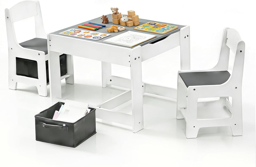 Pterying Wood Toddler Table and Chair Set - Kids Table and Chairs with Detachable Tabletop & Storage Drawers, Kids Furniture Set for Crafts, Arts, Drawing, Learning