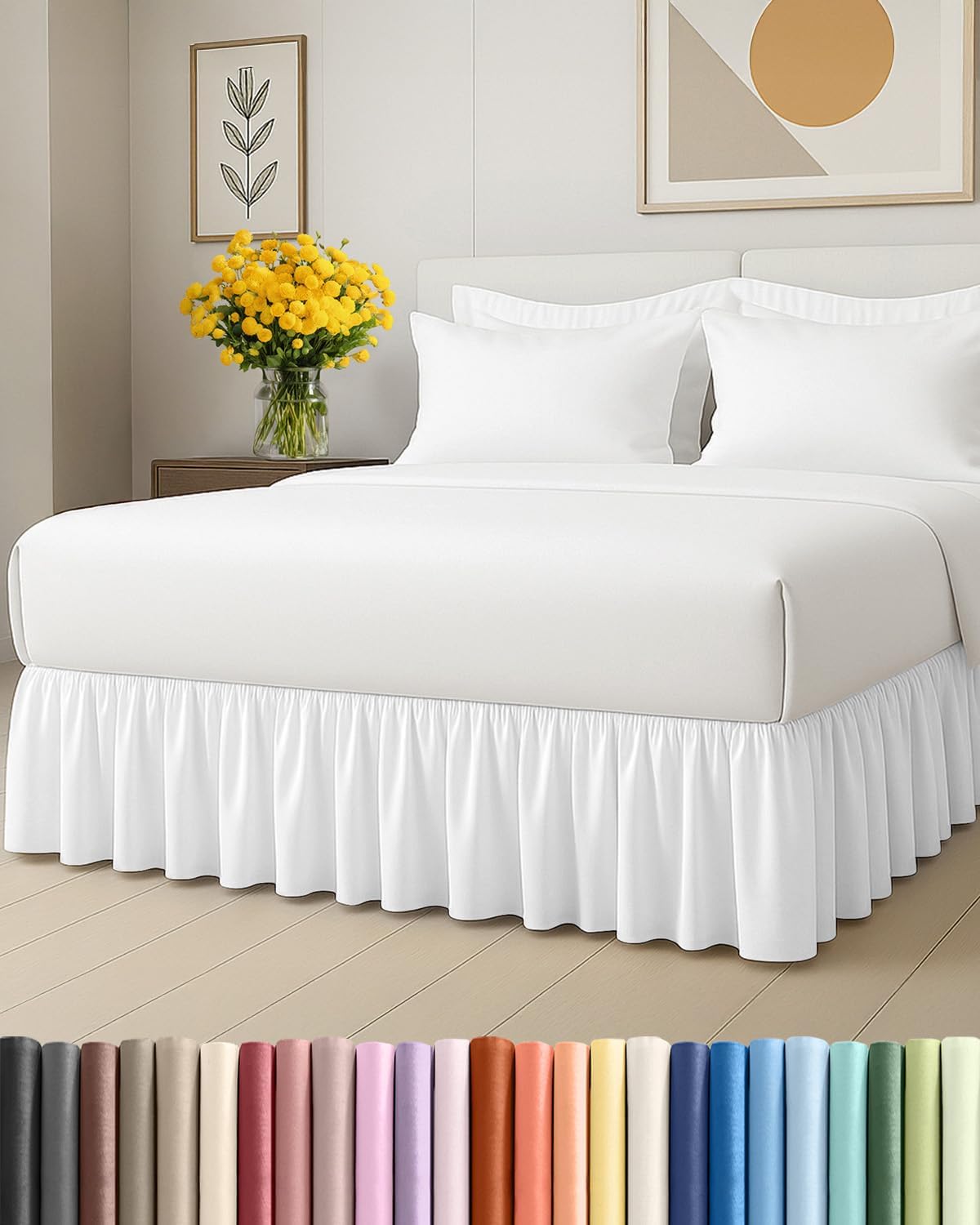 Bedskirt Queen Size Ruffle - 15 inch Drop Dust Ruffle Bed Skirt with Platform - Ultra-Soft, Easy Fit, Premium Hotel Quality - Wrinkle, Fade & Shrink Resistant - for Women, Men, Kids and Teens - White