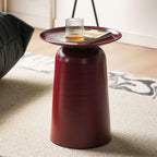 Simple Small Round Side Table, Retro Accent Table with Thick Pedestal, Minimalist Carbon Steel Frame End Table, Modern Drink Tables for Living Room, Bedroom(Red)