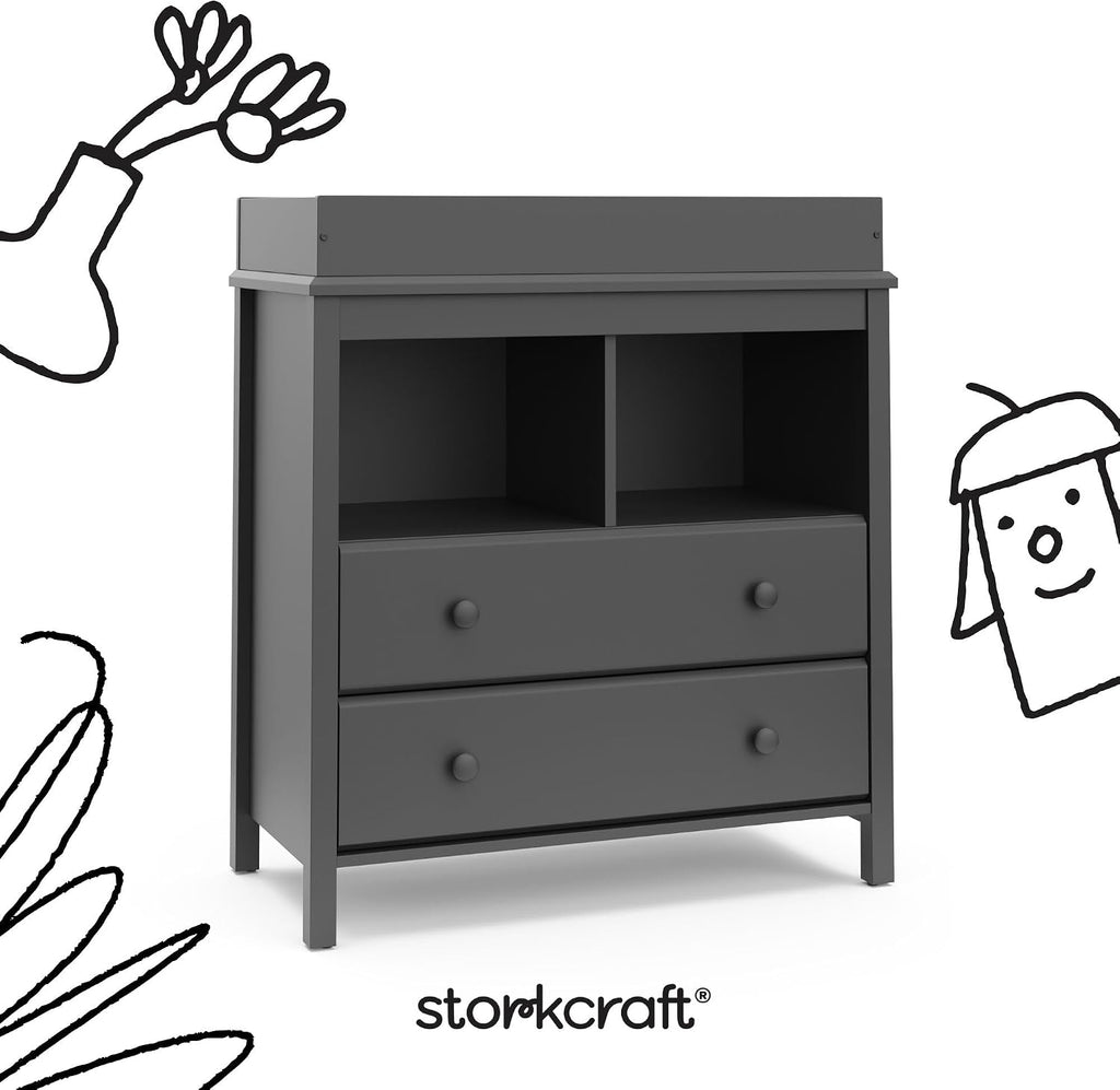 Storkcraft Alpine 2 Drawer Changing Table Chest, Gray | GREENGUARD Gold Certified, Dresser for Nursery, Changing Table with Drawers, Removable Changing Table Topper