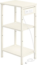 Asgolion Tall End Table with Charging Station, Narrow Tall Side Table | 3 Tier Narrow Tall Nightstand with Storage, Slim Tall Bedside Table for Bedroom, Living Room, Office, Cream White