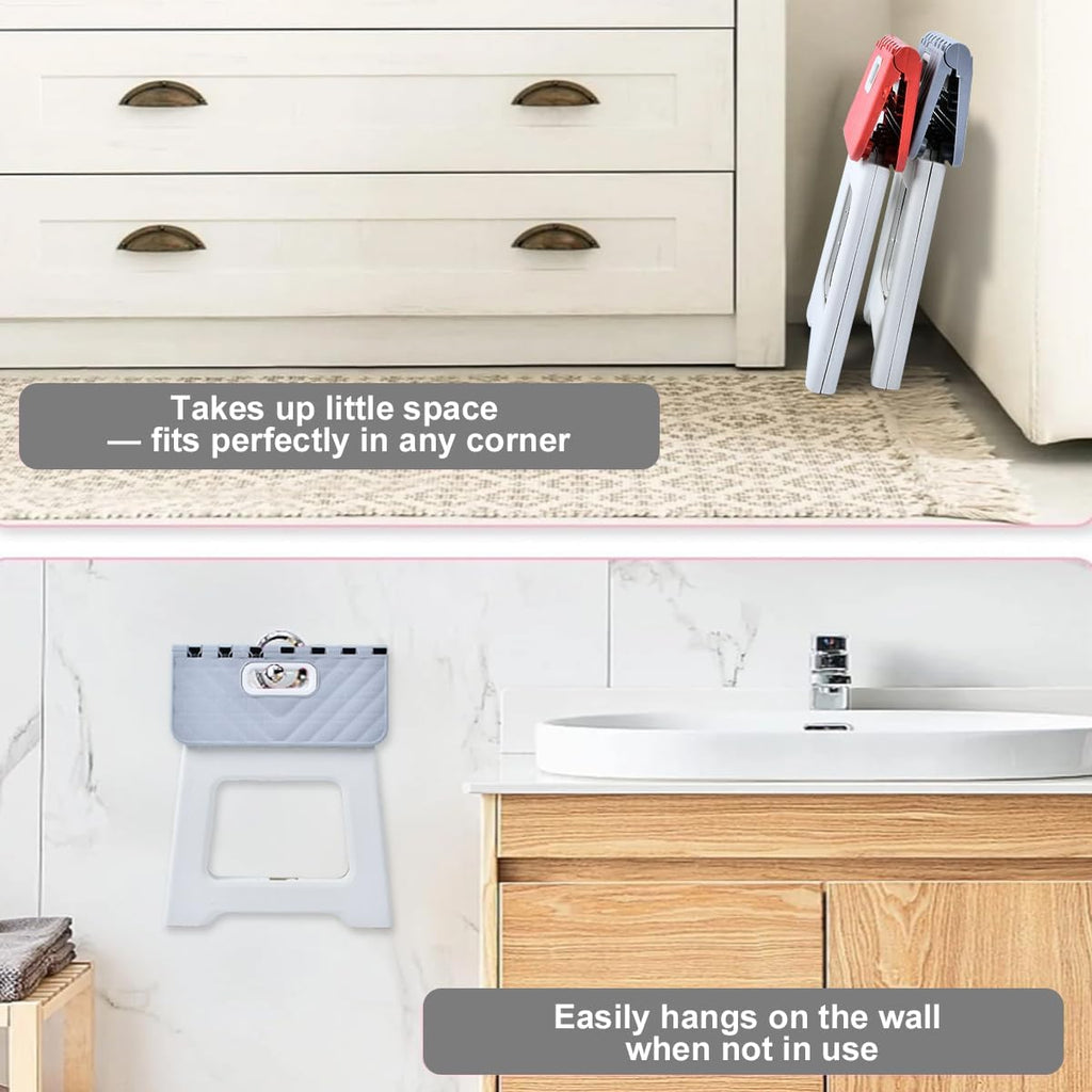Folding Step Stool for Adults, Collapsible Plastic Stool, 2 Pack, Grey | Compact Foldable Design for Easy Storage,Textured Top Surface for Steady Footing, 2-Pack Set for Everyday Household Use
