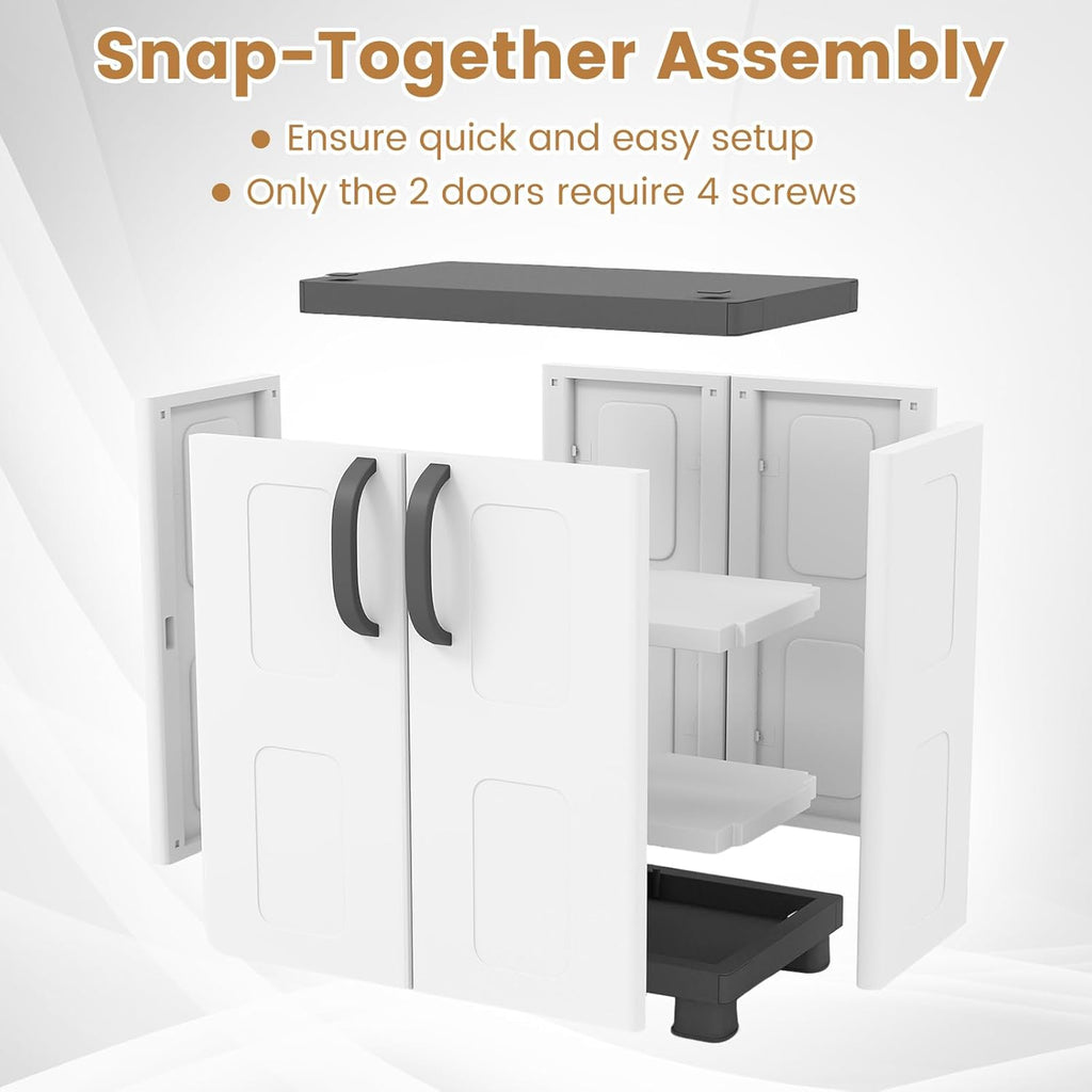 Giantex Storage Cabinet with 2 Doors and Adjustable Shelves, Modern Plastic Base Garage Organizer, Floor Sideboard for Kitchen, Dining Room, Bathroom (Wide-29"x19"x37",White+Grey)