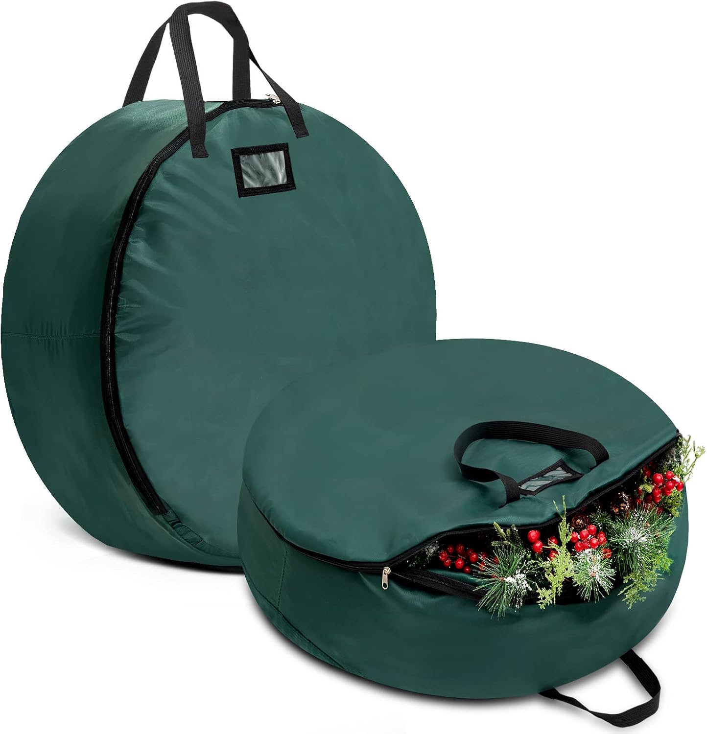 habibee 2 Pack Christmas Wreath Storage Bag, 30 Inches Christmas Large Wreath Container, Waterproof Heavy Duty 420D Oxford Cloth with durable Handles & Sleek Dual Zipper