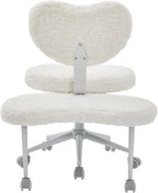 Artificial Rabbit Hair Meditation Chair Plus, Cross Legged Chair with Wheels, ADHD Chair, Criss Cross Desk Chair with Lumbar Support and Adjustable Stool, Flexible Design for Fidgety Sitters, Beige