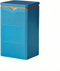 HAN SHENG Square Airtight Tea Tin Storage Canister, Blue | 5.9"x3.4"x2.8", Keeps Loose Leaf Fresh, for Tea, Coffee, Spices, Dry Food Storage, Ideal for Kitchen, Office Countertop
