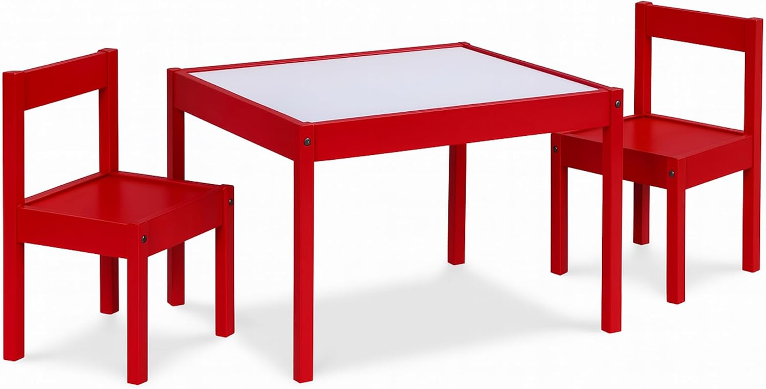 Olive & Opie Gibson 3-Piece Dry Erase Kids Table & Chair Set, Red
