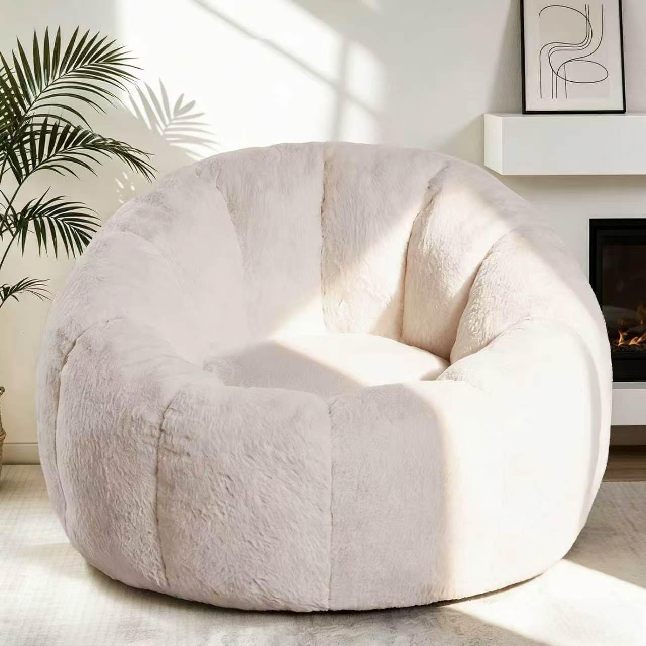 Bean Bag Chair, Faux Fur Beanbag Chair for Adults,Comfy Cloud Sofa with Back Support, Large Reading Chair for Living Room, Bedroom, Apartment (Beige)