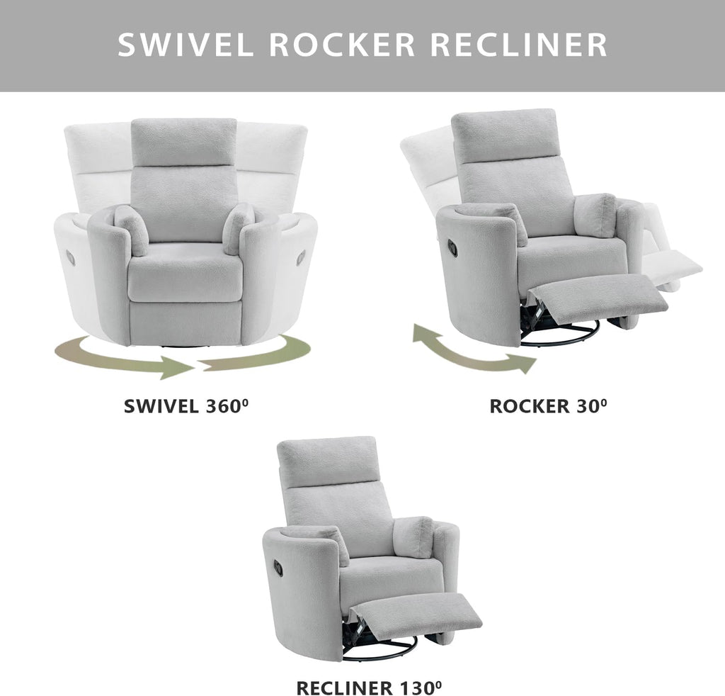 Soho Baby Nottingham Upholstered Glider Recliner Rocking Chair 360° Swivel for Nursery and Living Roomr, Plush Gray