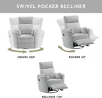 Soho Baby Nottingham Upholstered Glider Recliner Rocking Chair 360° Swivel for Nursery and Living Roomr, Plush Gray