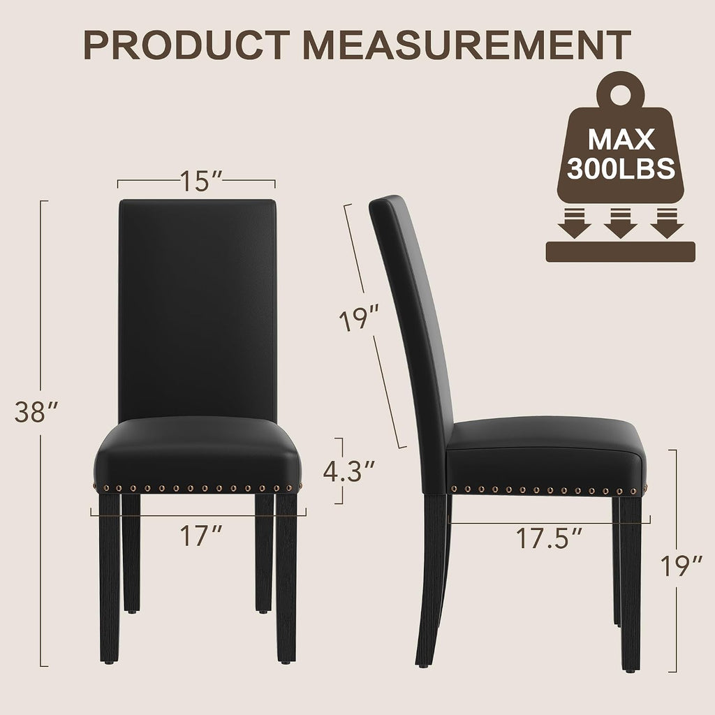 LSSBOUGHT Dining Chairs Set of 2, Modern Dining Room Chair,Upholstered Pu Leather Kitchen Chair with Vintage Copper Nail for Restaurant & Cafe(Black,2pcs)