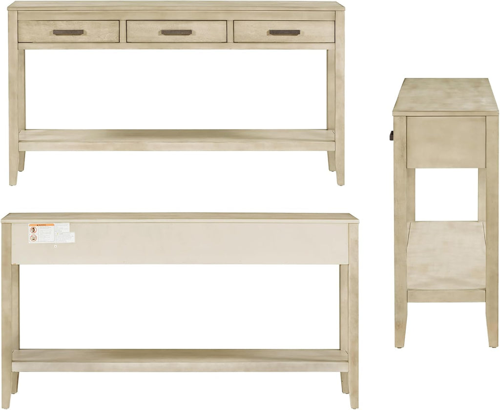Modern Wood Console Table 59'' Extra Long Entryway Sofa Table with Drawers & Open Storage Shelf for Living Room Entrance Hallway (Gray)