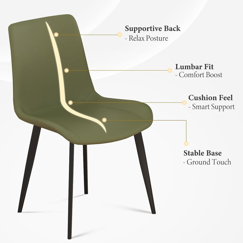 Modern Dining Chairs Set of 8, PU Leather Upholstered Dinner Chairs with Sturdy Metal Legs and Comfort Backrest, Armless Accent Side Chairs for Home Kitchen, Living Room (Green)