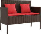 Brown Poly Rattan Outdoor Storage Bench with Cushion, PE Rattan Patio Seating with Waterproof Storage Bag and Gas Spring Lid