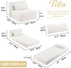 Tiita Convertible Folding Kids Sofa Bed with Pillow & Storage Bag, Plush Fabric Floor Mattress Couch Bed, Washable Cover, Kids Room, Playroom, Dorm, Apartment, Beige
