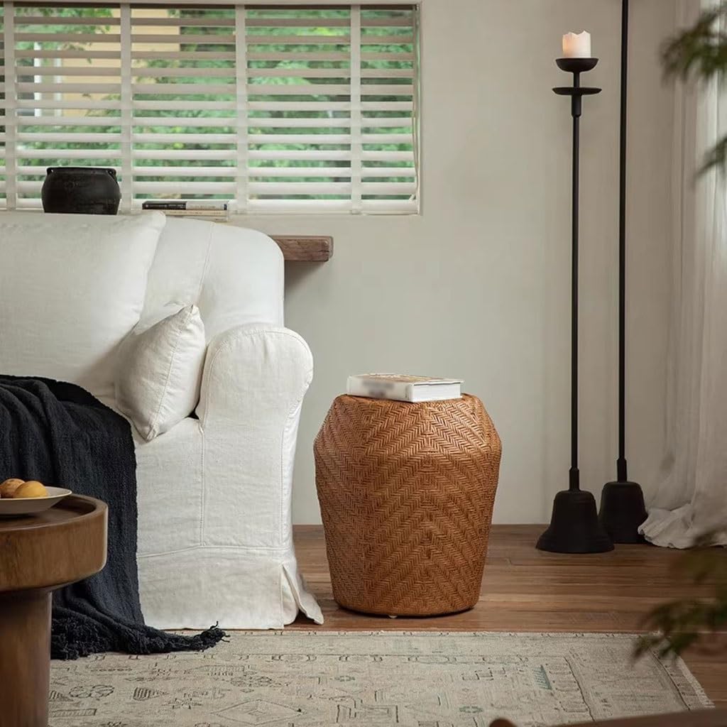 Couch Side Table Home Creative Rattan Drum Stool B& Living Room Sofa Side Table Narrow End