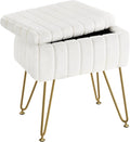Greenstell Vanity Stool Chair Faux Fur with Storage, 15.7"L x 11.8"W x 19.4"H Soft Ottoman 4 Metal Legs with Anti-Slip Feet, Furry Padded Seat, Modern Multifunctional Chairs for Makeup, Bedroom White