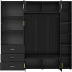 JIJIWANG Wide Hall Tree With Bench and Shoe Storage, 4-In-1 Entryway Bench with 4 Hooks, Storage Drawers and Adjustable Storage Shelves, Entryway Organizer for Mudroom, Hallway, Entrance, Black