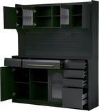 Freestanding Kitchen Pantry Cabinet with Hutch, Large Coffee Bar Storage Cabinet with Adjustable Shelves, Drawers, Pegboard, Towel Rack and Power Outlet (Black)
