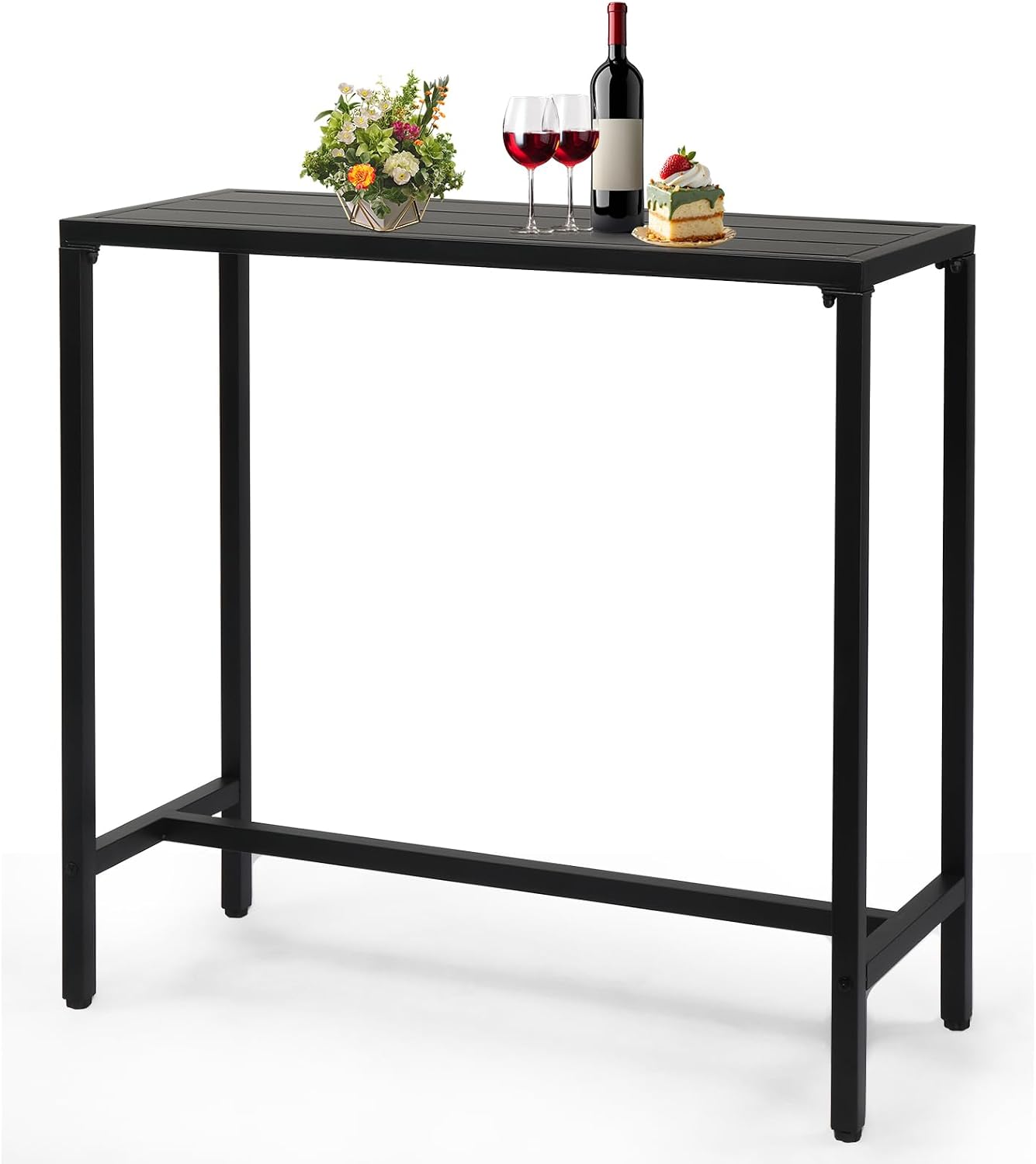 Outvita Outdoor Bar Table, Heavy Duty 40" Metal Table for Balcony Bistro | Waterproof Sturdy Frame Adjustable Foot for Hot Tub Patio Backyard Balcony Hallway Rectangle Black Heavy Duty Counter Height
