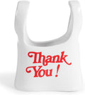 Handmade Ceramic Bag Flower Vase with Red “Thank You” Print | Glossy White Purse Vase for Modern Home Decor, Mantel, Kitchen, Living Room, Table Centerpiece