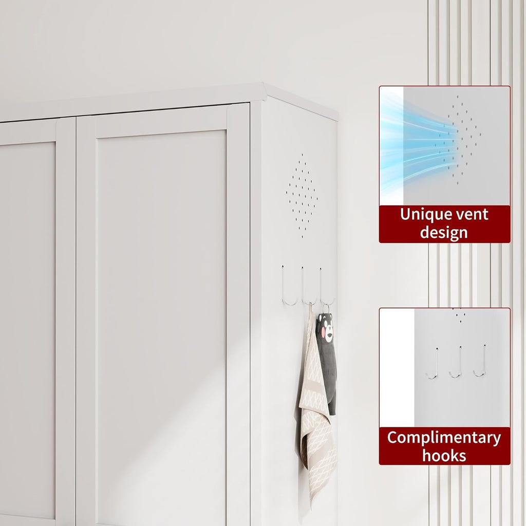 AQY Kitchen Pantry Cabinet,61" White Pantry Storage Cabinet with 4 Tier Adjustable Shelves and 2 Doors,Freestanding Cupboard,Metal Pantry Cabinets with Handle for Living Room Kitchen Assembly Required