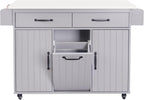 Ball & Cast Kitchen Island with Trash Can Storage Cabinet,Kitchen Cart W/Drop Leaf,Spice Rack,Towel Rack and Drawers,Rolling Kitchen Islands on Wheels W/Adjustable Shelf for Dining Room,Grey