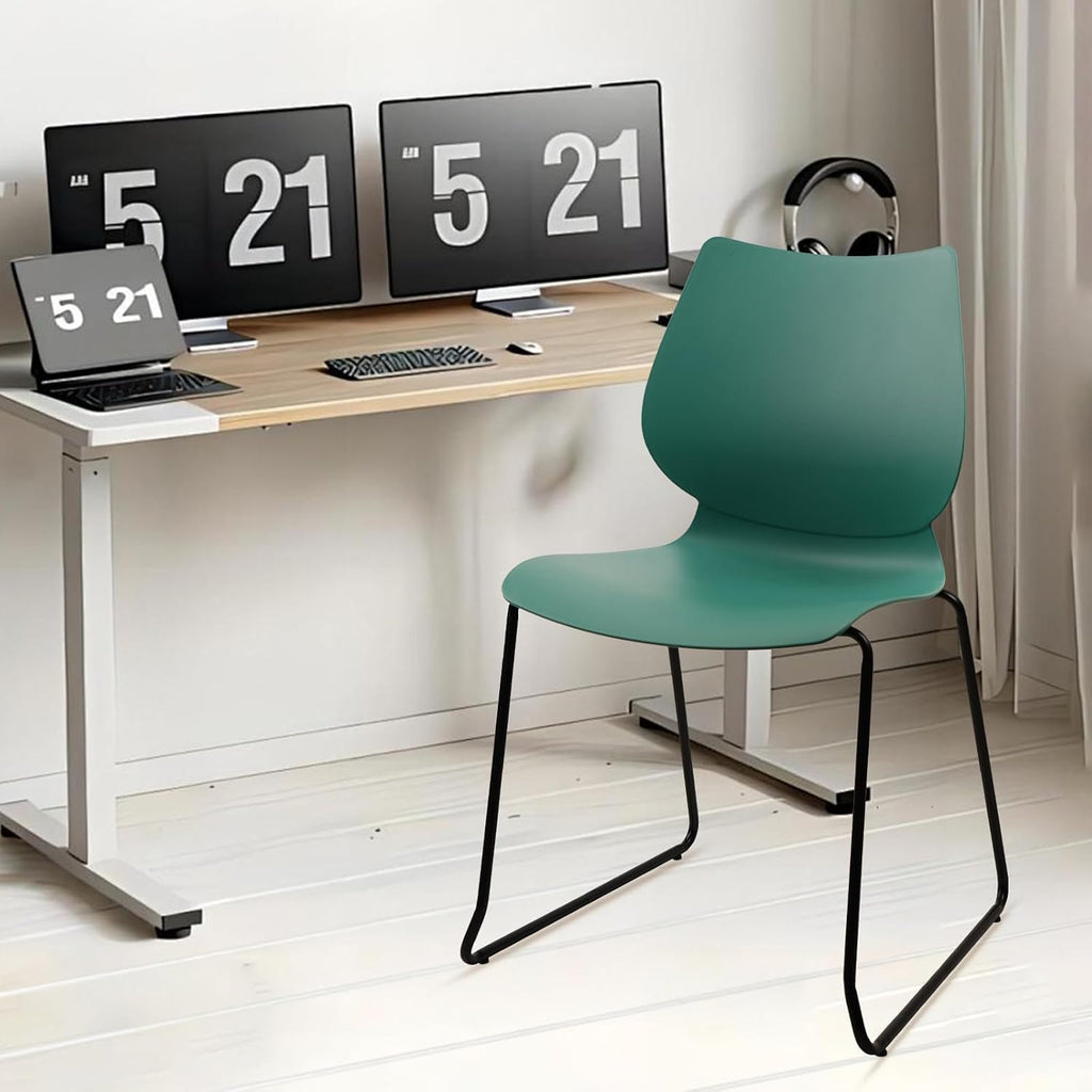 KLASIKA Stacking Chairs, Stackable Waiting Room Chairs, Conference Chair with Back & Church Chairs No Wheels with Metal Legs, Suitable for Offices Conference Training Waiting Room Set of 4, Green