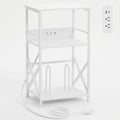 DALEMHOME Record Player Stand with Charging Station, 3-Tier Side Table for 100 Vinyl Storage, End Table for Living Room, Bedroom, White HKET1001WT
