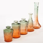 Glass Bud Vases Set of 5, Decorative Glass Bottles, Retro Gradient Color | Mini Vases for Tabletop Centrepiece Decor, Wedding Party Reception, Home Dining, Cafe, Restaurant(Orange to Green)