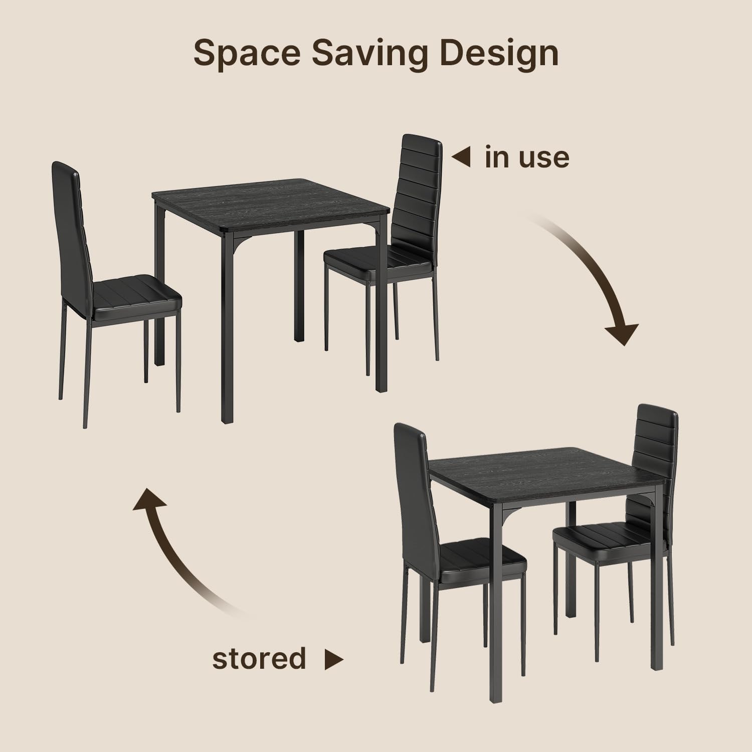 Gizoon Kitchen Table for 2, Table and Chairs Set of 2, 3 Piece Dinner Table Set with 2 Upholstered PU Leather Chairs for Dining Room, Living Room, Apartment, Small Space, Black