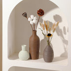Ceramic Vases Set of 3 Home Decor Modern Rustic Farmhouse Pottery Decorative Flower Vases for Pampas Grass Dried Fresh Flowers, Living Room, Table Centerpiece, Shelf, Mantel (Multicolor Brown)