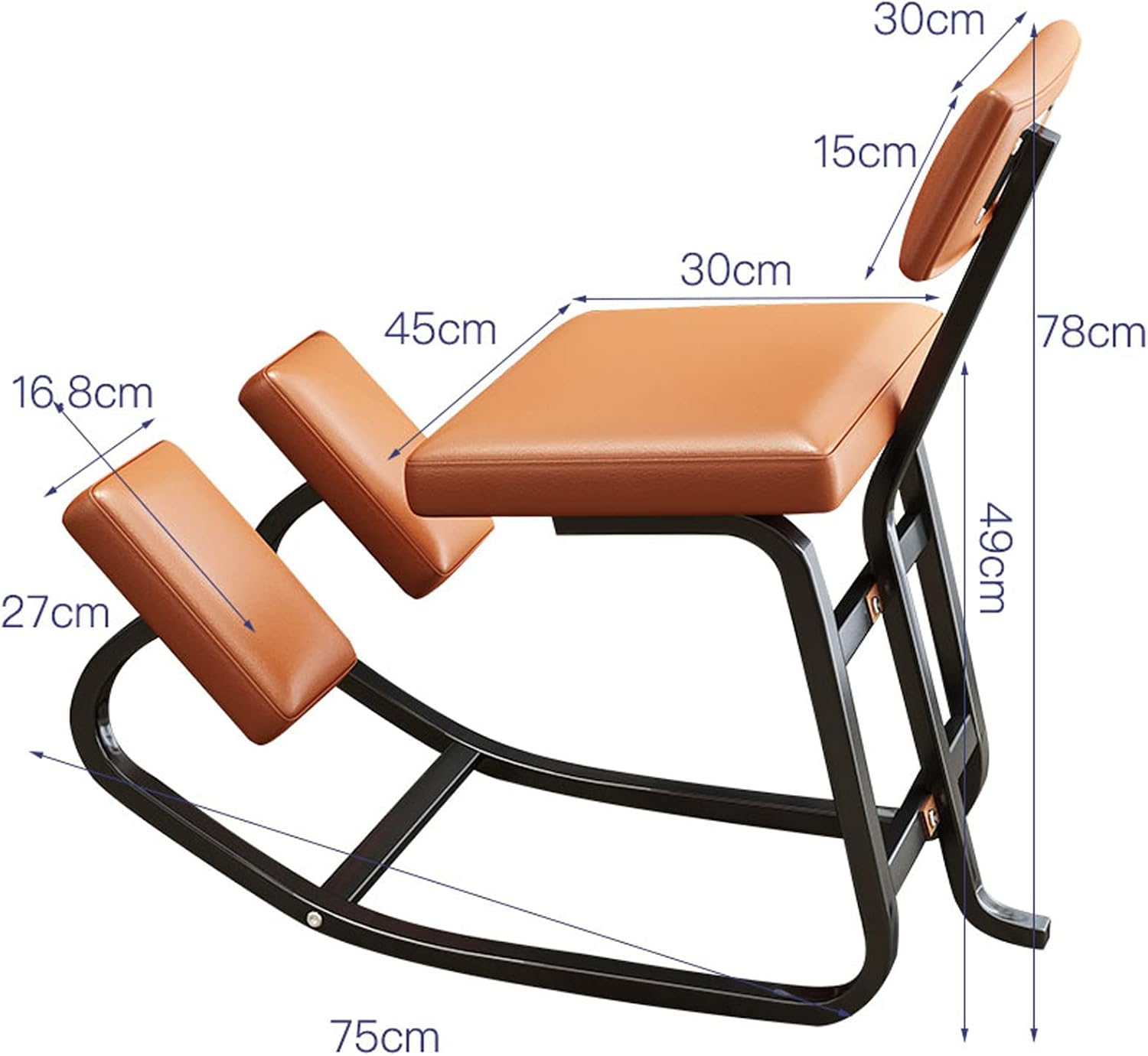 Ergonomic Kneeling Chair with Back Support - Posture Corrective Rocking Balance Stool for Office Use, Orthopedic Design to Relieve Fatigue and Improve Comfort (Black)