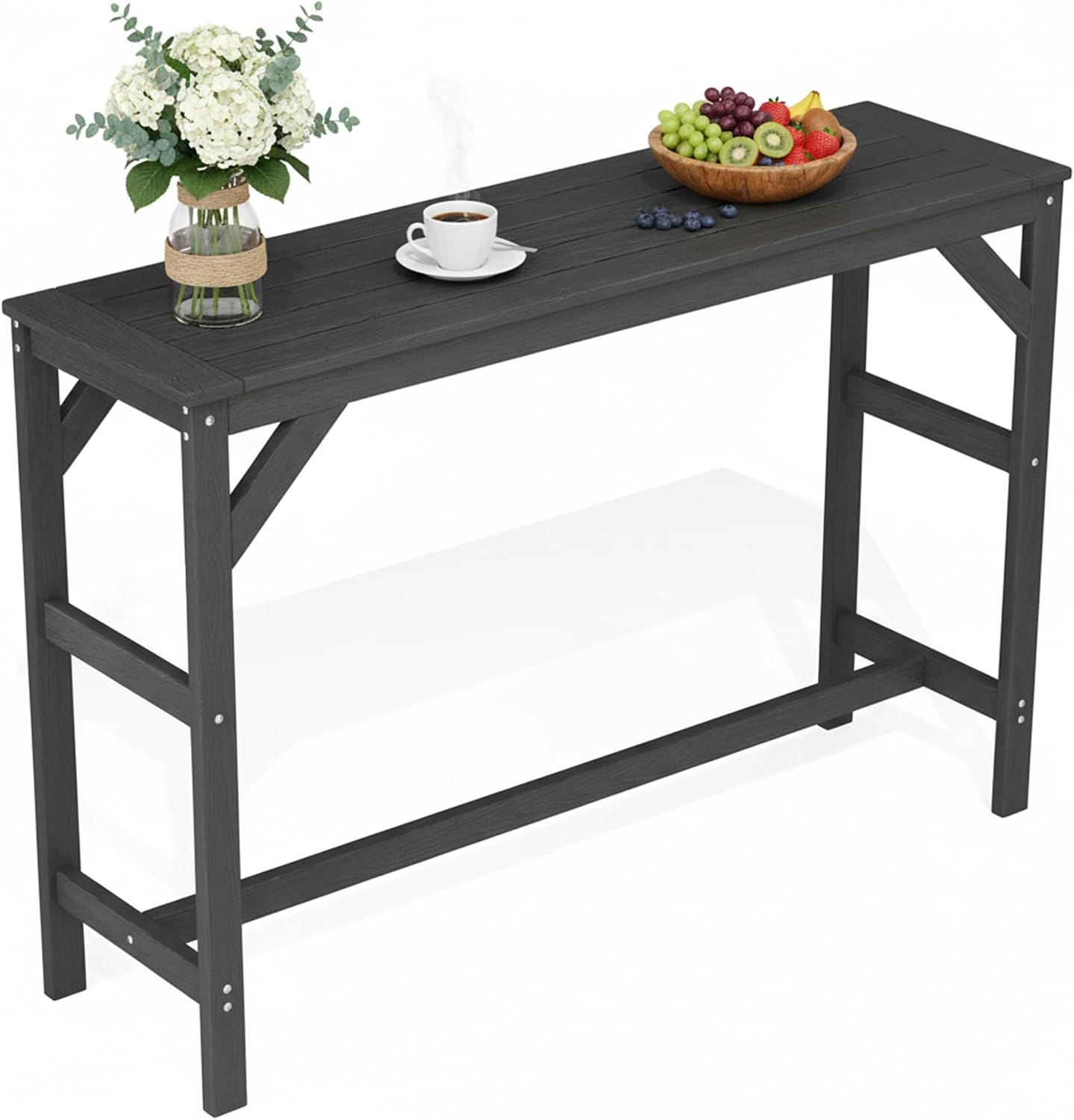 HIPS Outdoor Patio Bar Table, All Weather HIPS Table for Outside, 55" Rectangular High Top Table for Poolside, Patio, Balcony, Deck (Black, Bar Table)