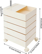 360° Rotating Side Table with 5 Drawers, Movable Storage End Table Sofa Side Cabinet with 4 Universal Casters With Brakes, Rotating Storage Rack 16.3*12.4*24in for Living Room, Bedroom, Office (White)