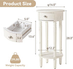 COSIEST Tall Nightstand with Drawer, Tall Side Table, 2 Tier Round End Table for Living Room, 28'' Accent Table for Corners, Beige
