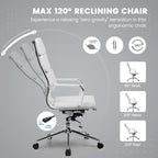 GTPOFFICE Modern White High Back Ergonomic Office Chair with Lumbar Support, Adjustable Height, Bonded Leather, Wheels