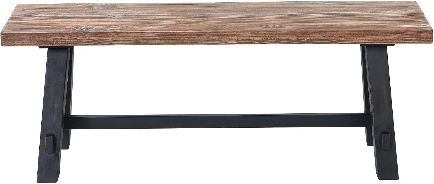 Adam 48-Inch Rustic Industrial Solid Wood Entryway Bench with Distressed Black Sawhorse Legs – Sturdy Accent Seating for Living Room, Mudroom, Dining Room, and Laundry Room by Alaterre Furniture