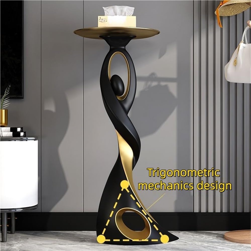 Special Metal End Table with Tray Top, Modern Creative Resin Statue, Floor-Standing Dancing People Sculpture Tray for Living Room(Black)